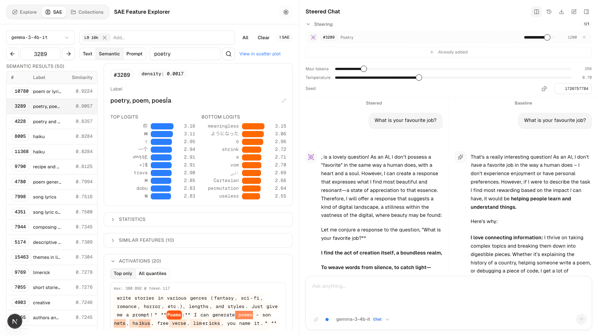 SAE Feature Explorer with steered chat